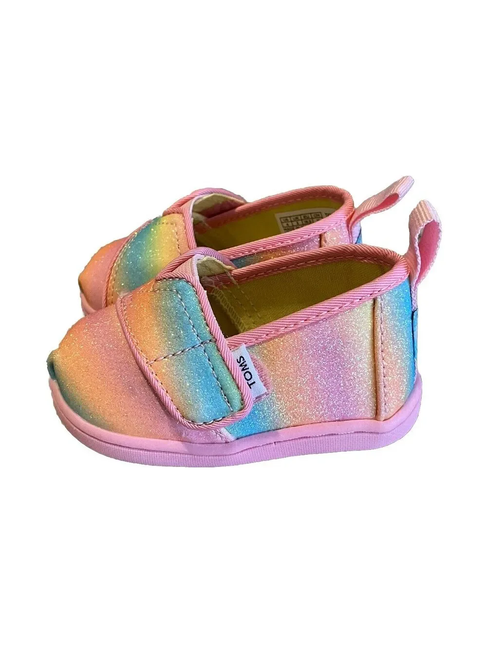 NEW TOMS Alpargata Candy Pink Gradient Glitter Slip On Shoes Size 4 Little Girls